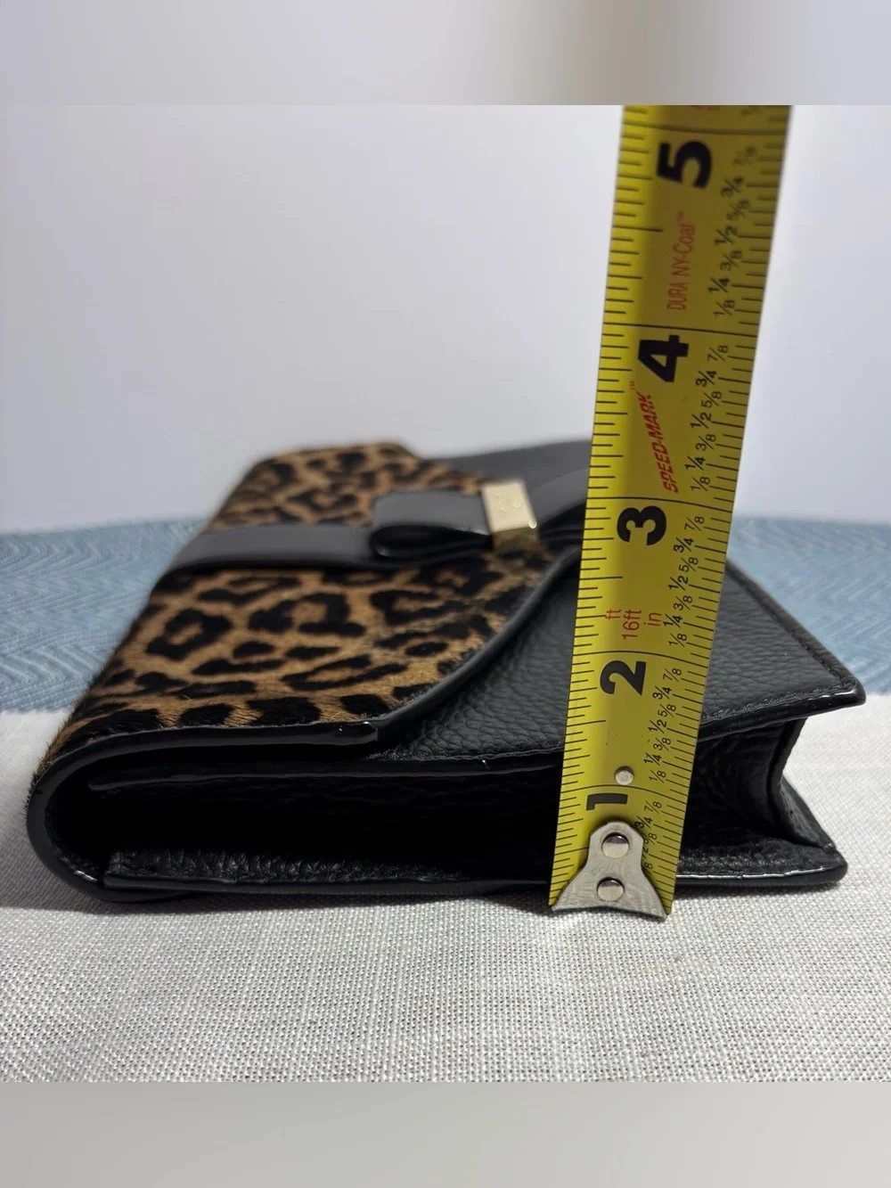 Kate Spade Black & Leopard Print Leather Envelope Clutch